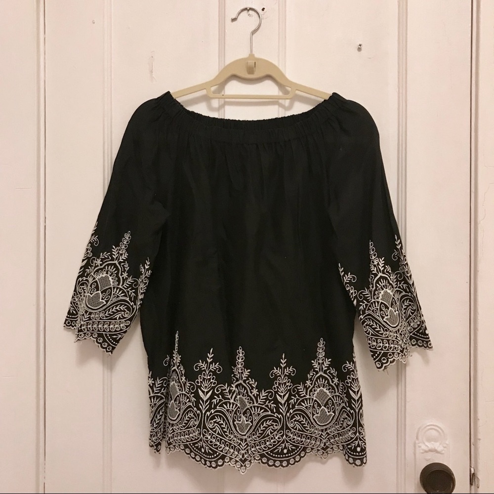 Zara Black Embroidered Top